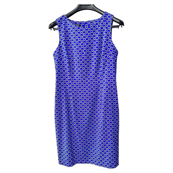 Mario Serrani Blue White Geometric Print Sleeveless Sheath Dress Sz 12 Women - Picture 1 of 3